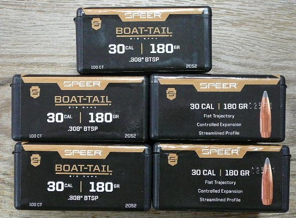 500 - Speer 30 Cal .308" 180 Grain Boat Tail Big Game Bullets